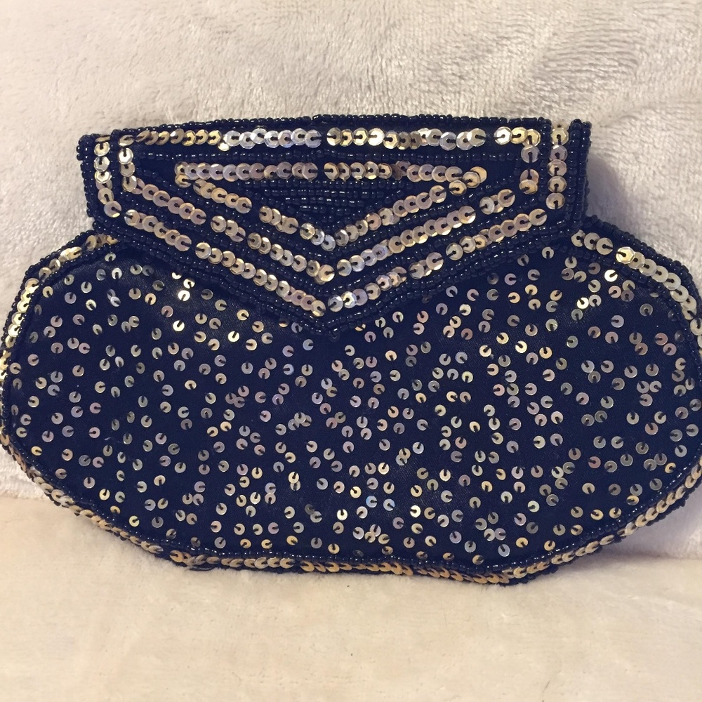 Silence + Noise Black & Gold Sequin Clutch